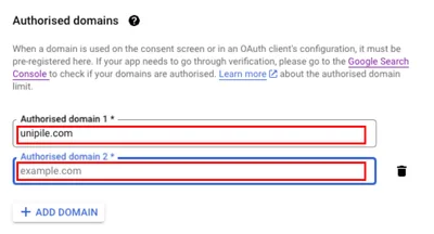 OAuth onay ekranı - Yetkilendirilmiş Alanlar yapılandırması