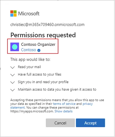 Microsoft Consent Prompt with Verified Publisher