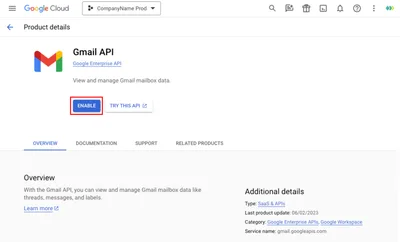 Google API Kütüphanesi - Bir Cloud projesi için Gmail API'sini etkinleştirme
