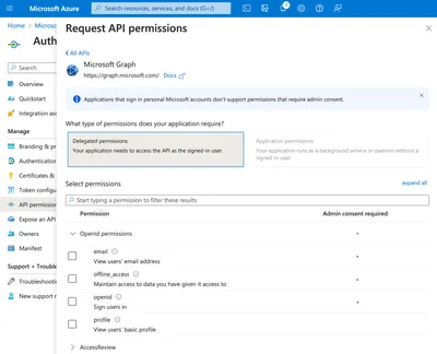 Add Delegated Permissions