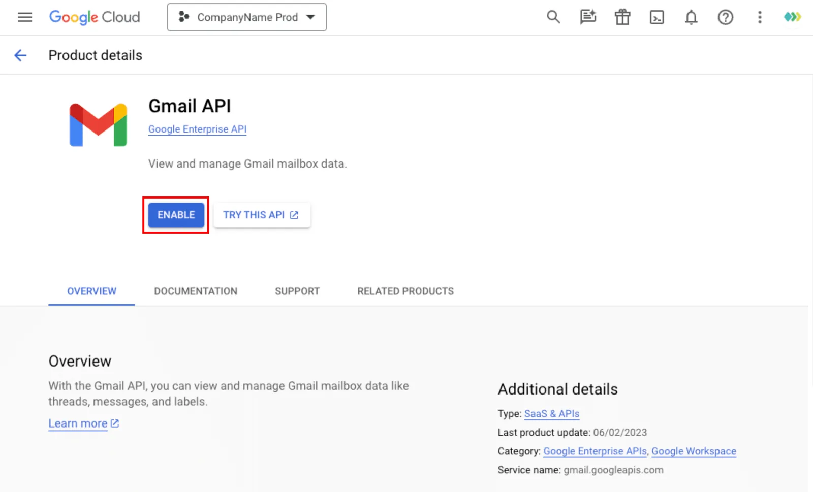 gmail api enable
